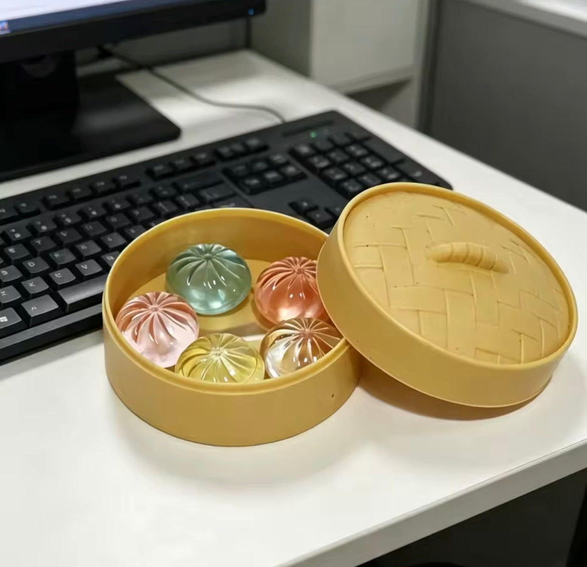 5Pcs Mini Dumplings with Steamer Bun Squeezable Toys Set