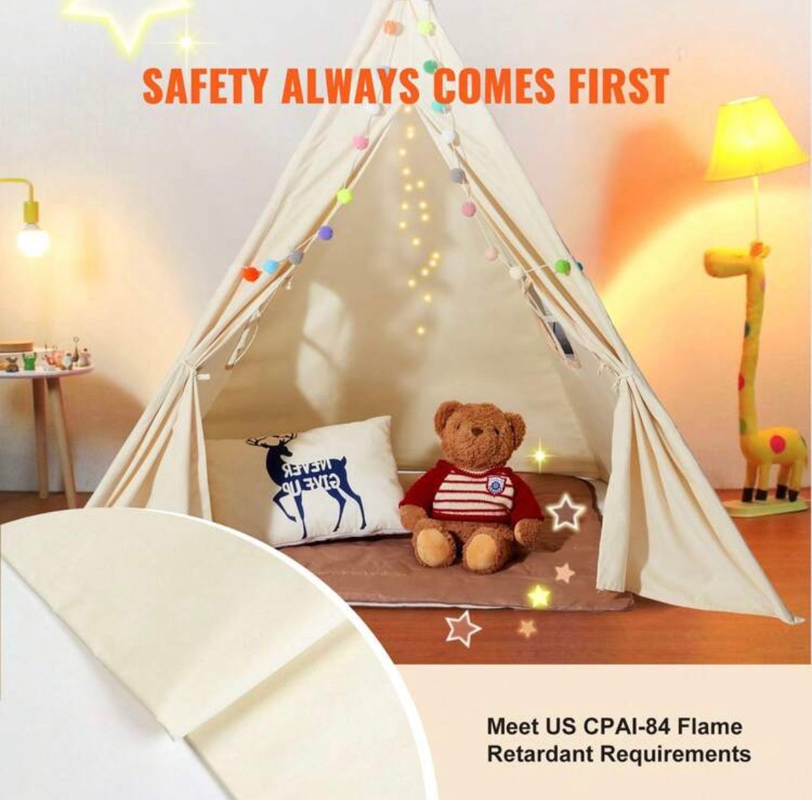 Kids Play Tent Teepee For 1-5 Years Old With Mat & Plush Balls
