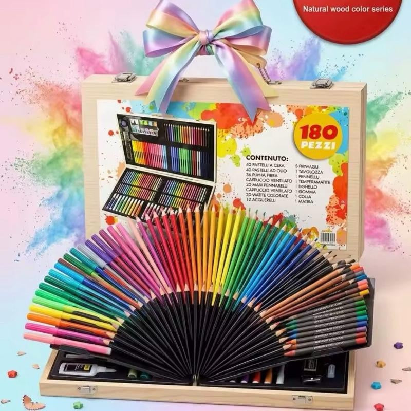 180PCS Drawing Art Kit For Kids In Wooden Box