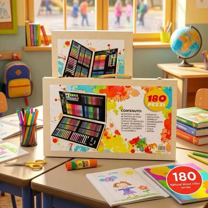 180PCS Drawing Art Kit For Kids In Wooden Box
