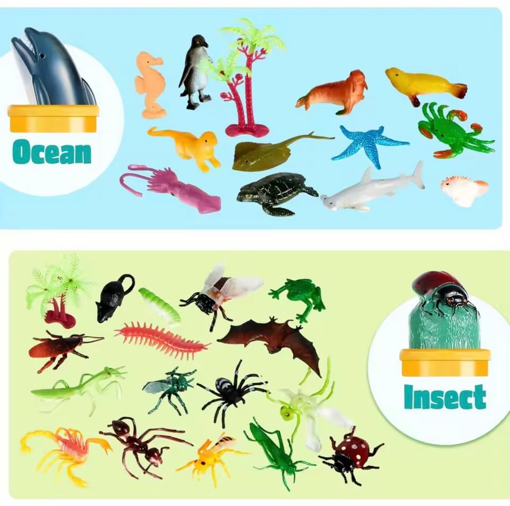 JOYFY 69 Pcs Small Animal Figures Mini Jungle Toy Set