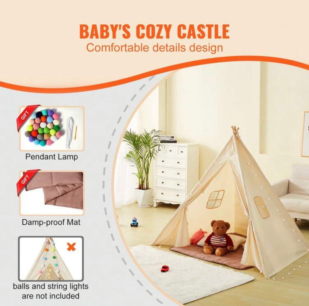 Kids Play Tent Teepee For 1-5 Years Old With Mat & Plush Balls