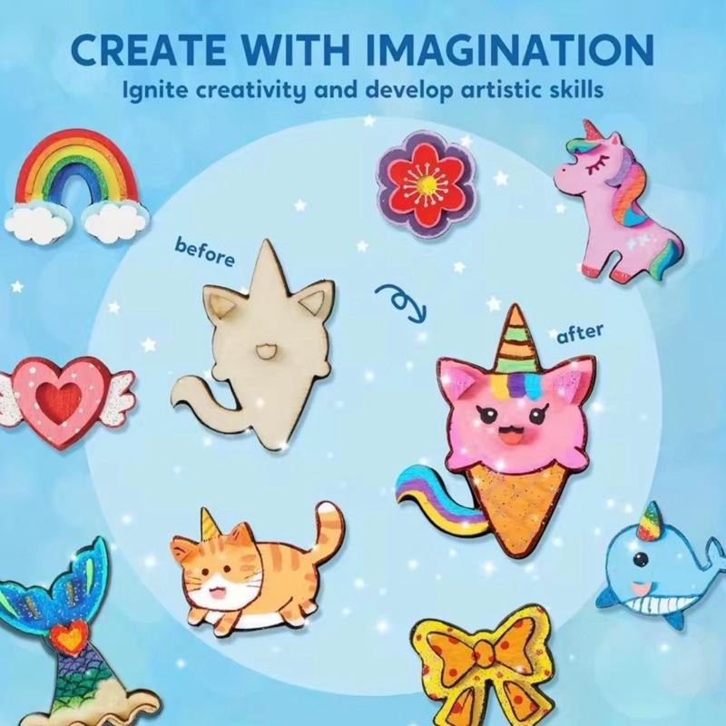 DIY Fantasy Wooden Magnets Kids Unicorn Art & Crafts