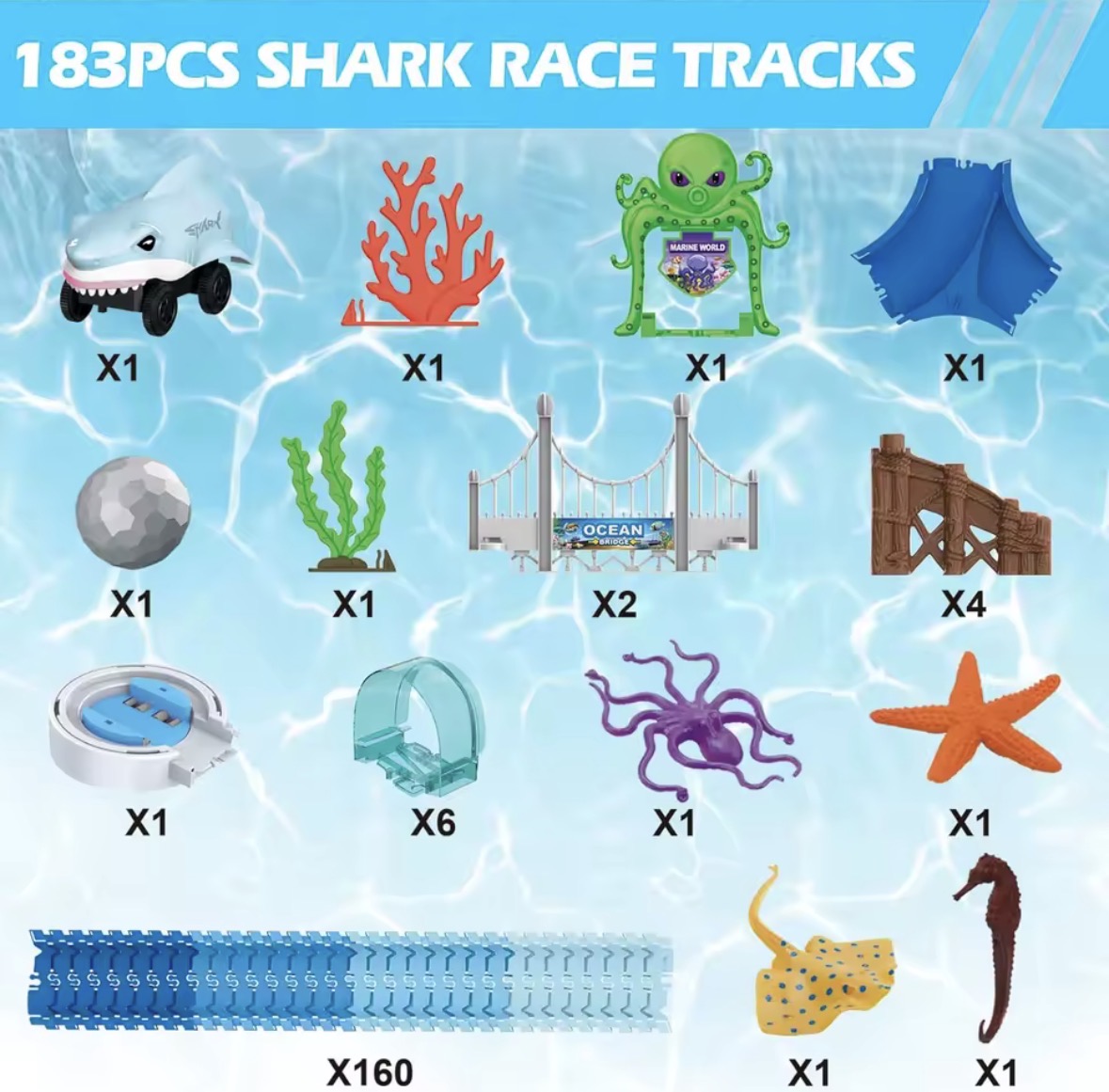 VATOS 182pc Track Toys Shark Race Car