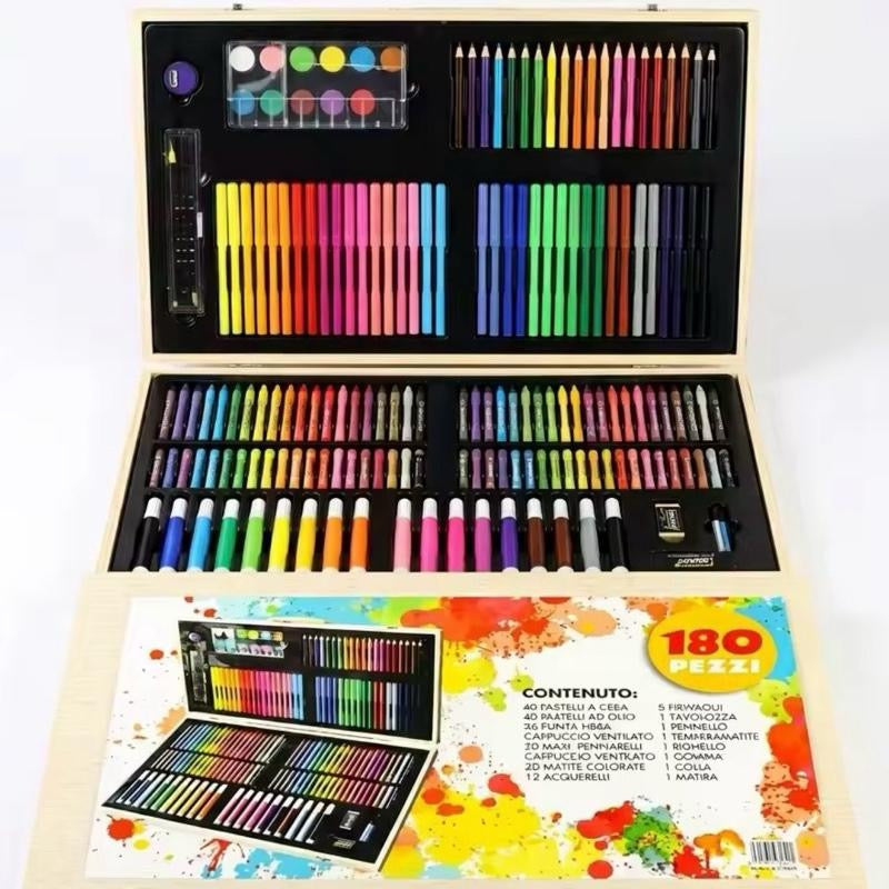 180PCS Drawing Art Kit For Kids In Wooden Box
