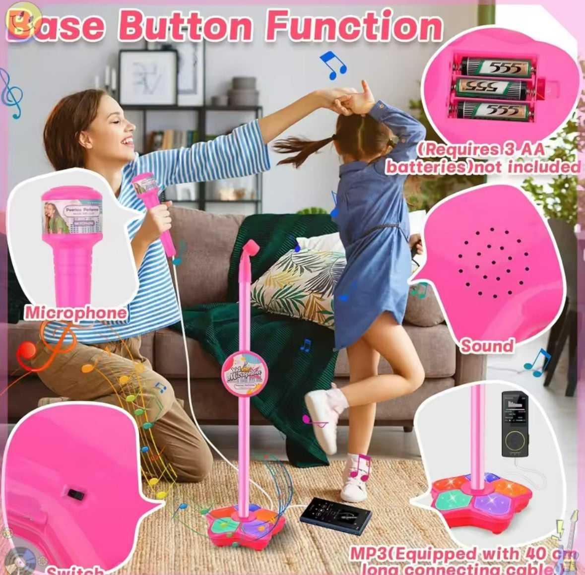 Kids Microphone & Stand Toy, Portable Children's Karaoke