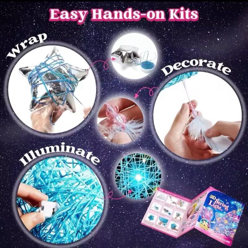 3D String Art Kit Light Up Toy with 30 Multi-Colored LED Bulbs