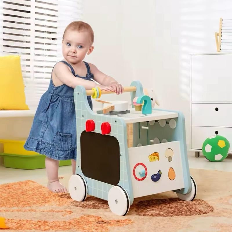 DORTALA 6-in-1 Wooden Baby Walker Activity Play Kitchen