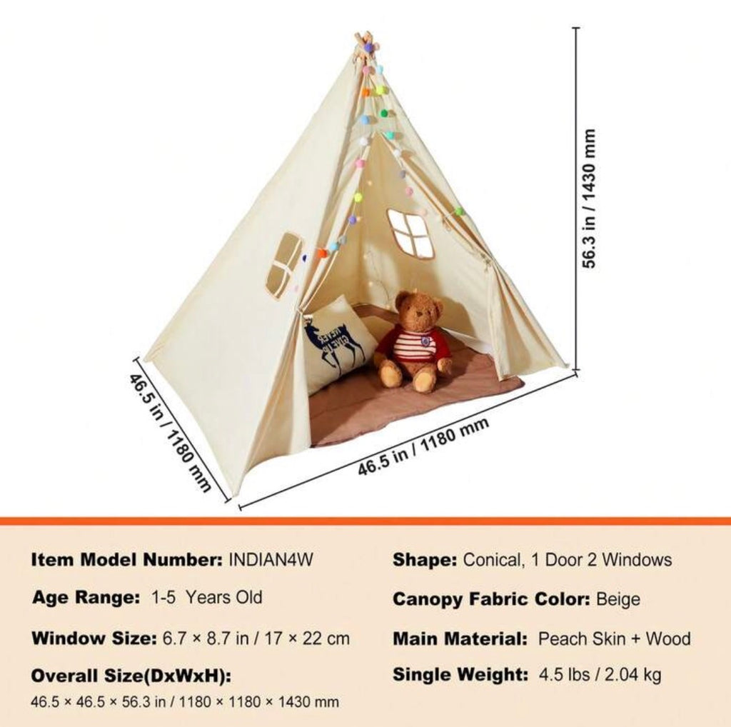 Kids Play Tent Teepee For 1-5 Years Old With Mat & Plush Balls