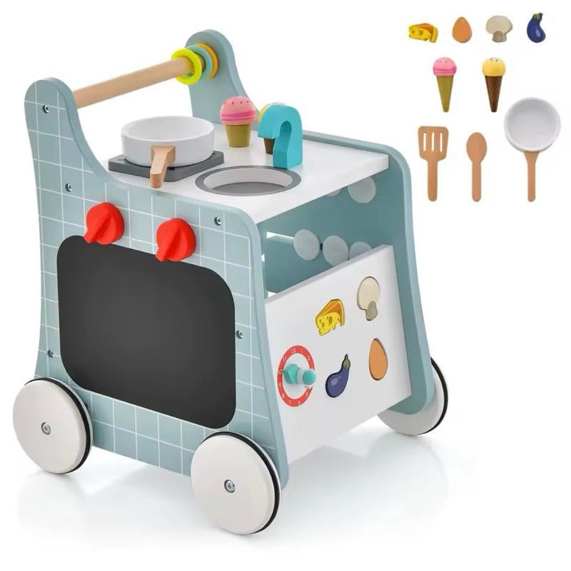 DORTALA 6-in-1 Wooden Baby Walker Activity Play Kitchen