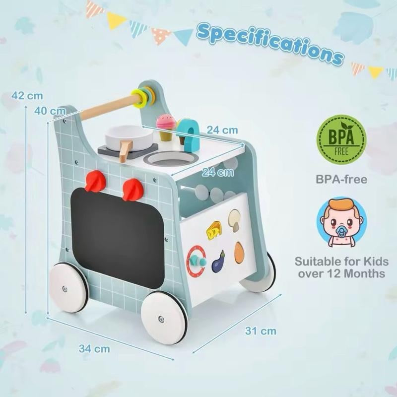 DORTALA 6-in-1 Wooden Baby Walker Activity Play Kitchen