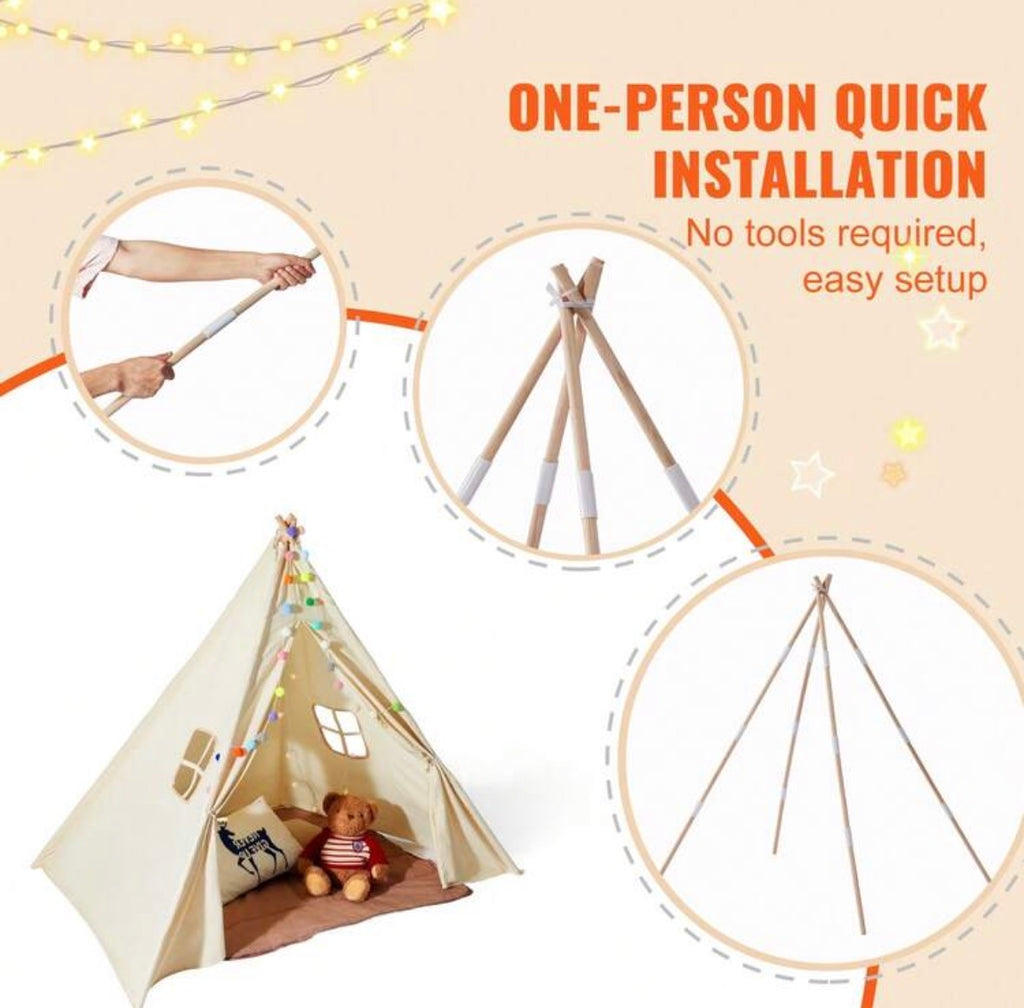 Kids Play Tent Teepee For 1-5 Years Old With Mat & Plush Balls